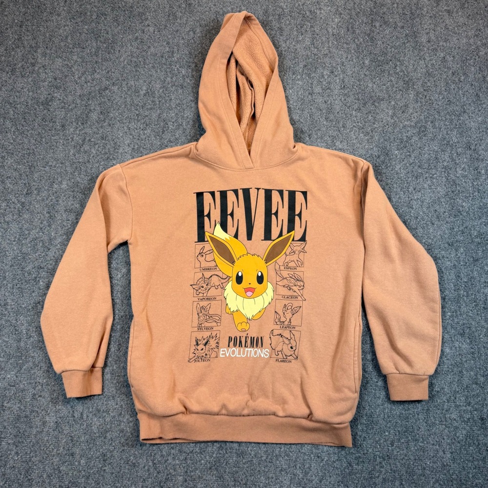 Pokemon Eevee Evolutions Graphic Hoodie Peach Tan Pullover Sweatshirt